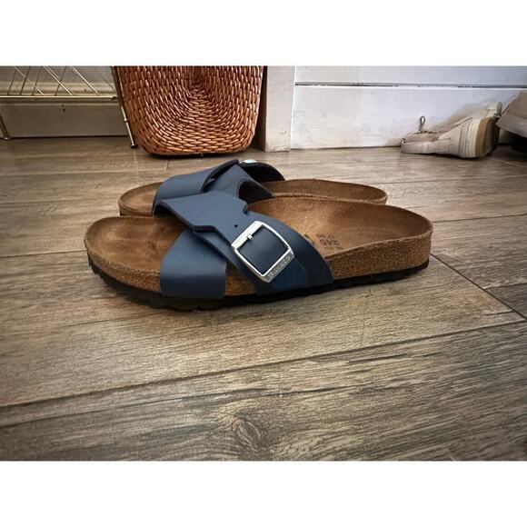 Birkenstock Shoes - Birkenstock Birki's Women's Blue Santosa Footbed Birko-Flor Sandals Size 7
